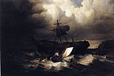 William Bradford Canvas Paintings - The Wreck of an Emigrant Ship on the Coast of New England
